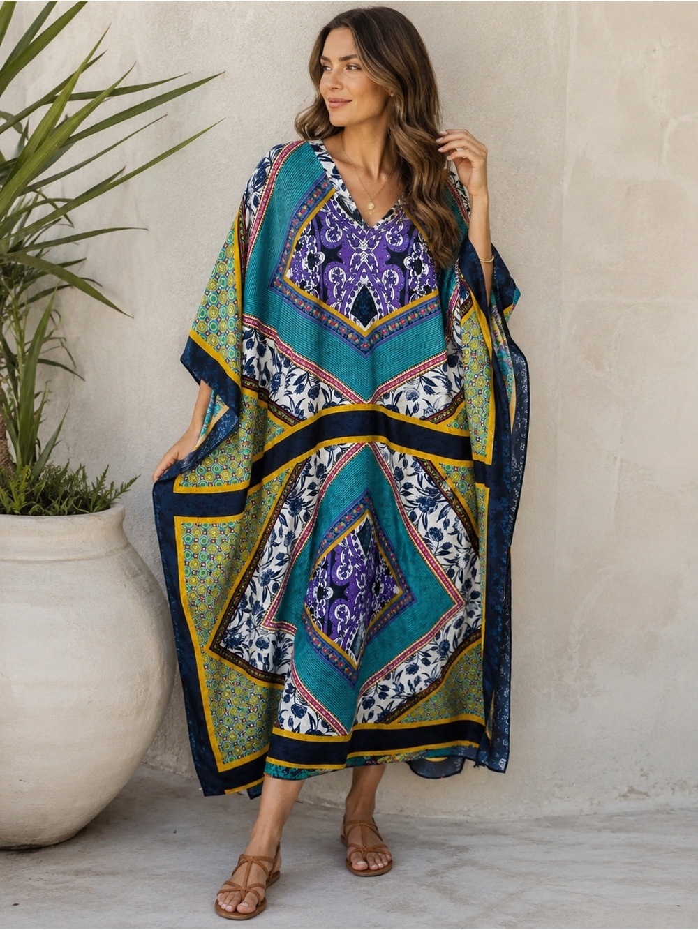 Sante Patchwork Kaftan One Size Boho Resort Caftan Coverup NWOT